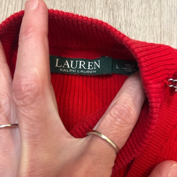 Lauren Ralph Lauren Red V-Neck Sweater with Button Detail – Size L BIN1005 - Picture 3 of 3